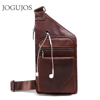 

JOGUJOS Genuine Leather Men Chest bag Vintage Shoulder Bag Small Flap Man Crossbody BagsTravel Mobile Phone Headset Bag Handbag