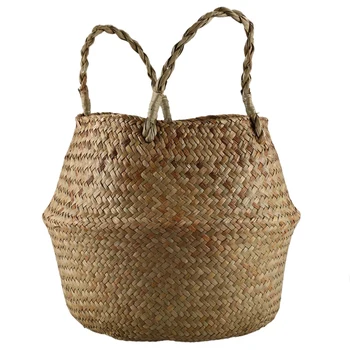 

Seagrass Wickerwork Basket Rattan Foldable Hanging Flower Pot Planter Woven Dirty Laundry Hamper Storage Basket Home Decor Size