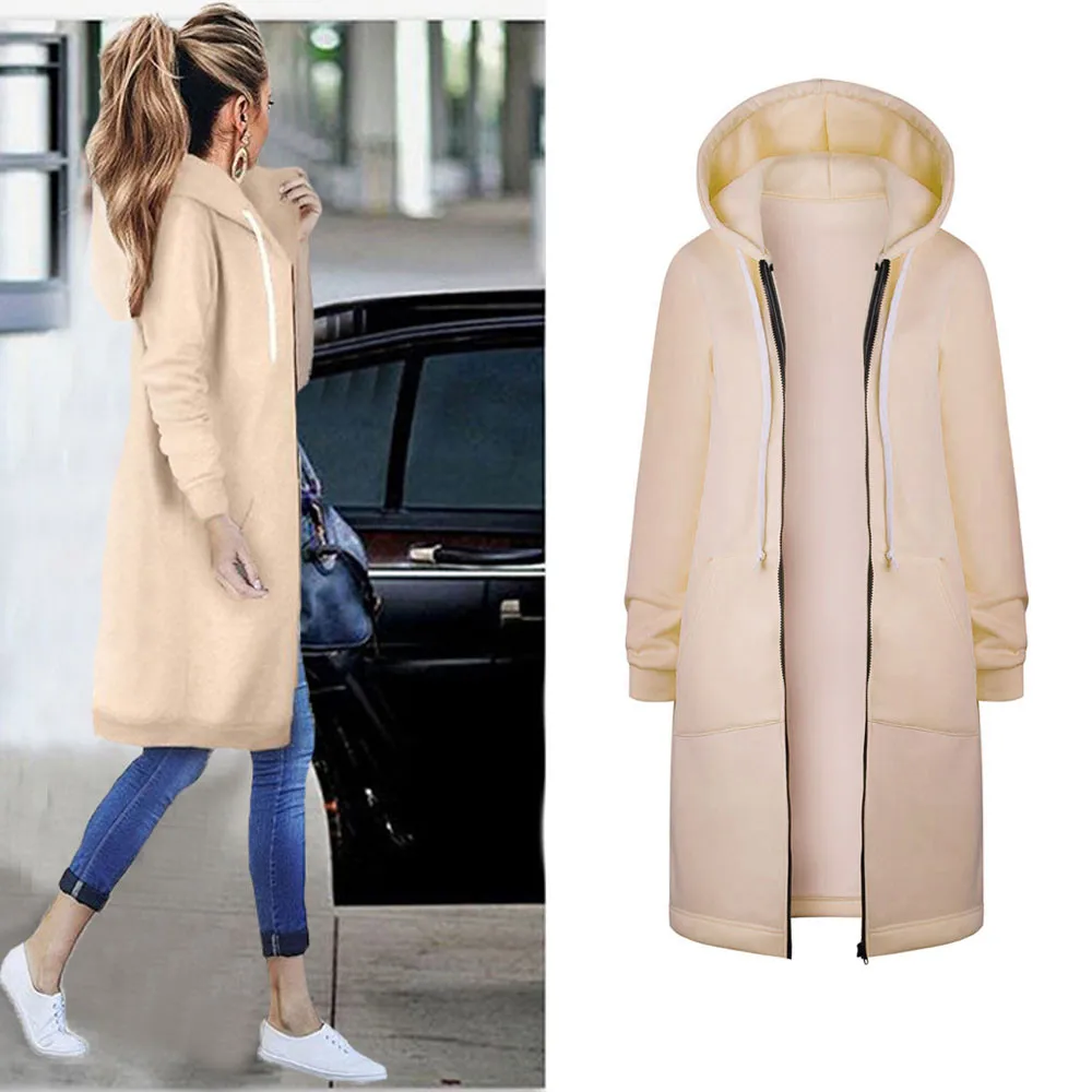 Fashion Hooded Jackets Women Slim Sweatshirt Autumn Winter Warm Cotton Velvet Coats Female Drawstring Hoodies Outwear Long Coat 1