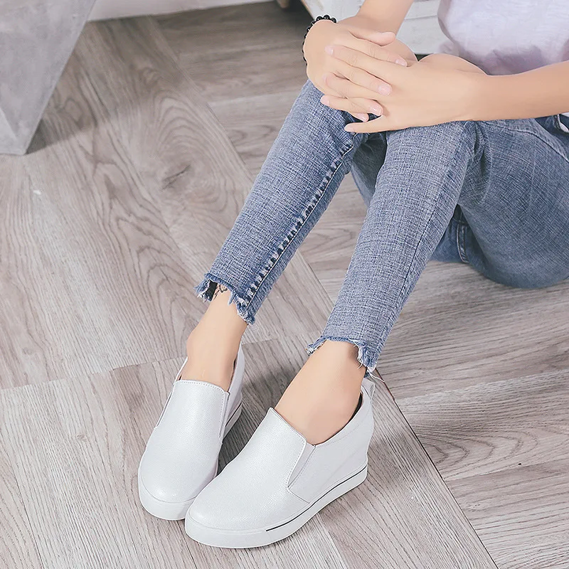 

Spring And Autumn Cowhide New Style Elevator Loafers Women's Slip-on Genuine Leather Platform Thick Bottomed Loafers Casual Shoe