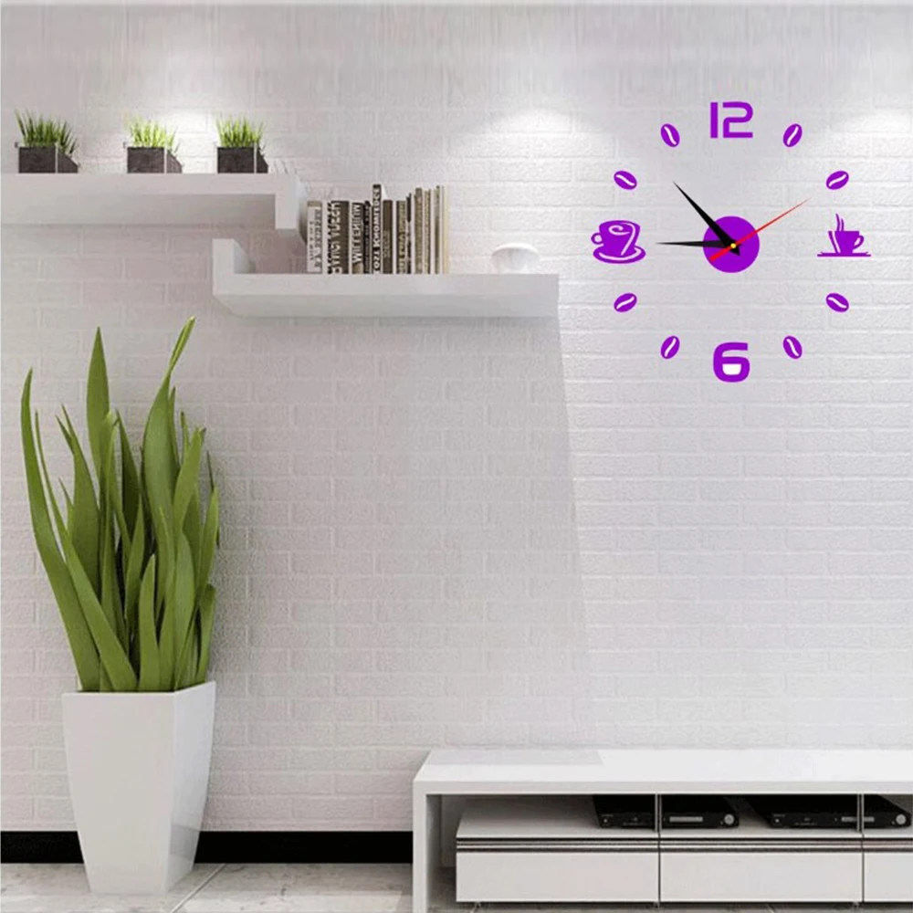 3D Wall Clock European Acrylic Wall Sticker Home Decoration Office Living Room Quartz Needle Coffee Cups Kitchen Wall Art Decor 1