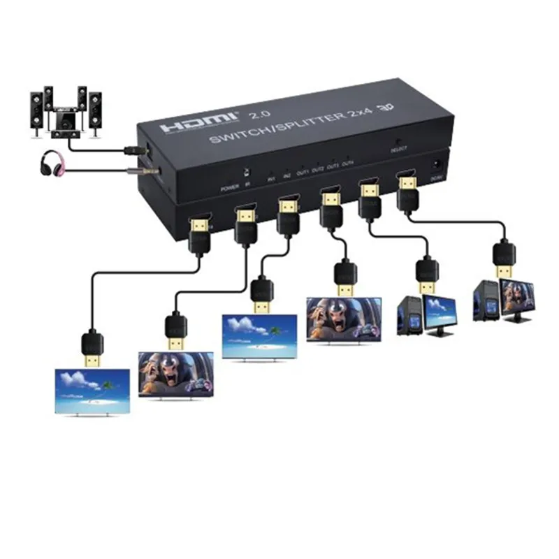 2x4 HDMI переключатель/сплиттер V2.0 адаптер цифровой аудио 4 к 3D HD1080P сплиттер коммутатор Женский Разъем для HDTV CCTV