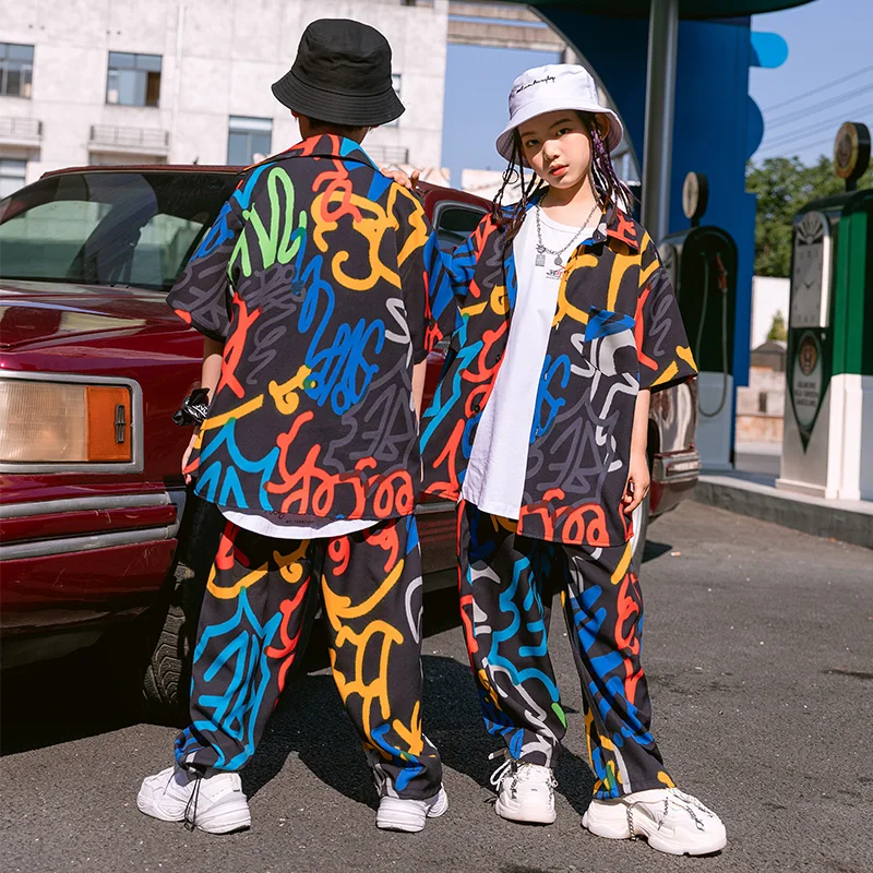 Boys Hip-Hop Clothing Summer Children'S Loose Short Sleeved Streetwear Girls Jazz Dance Costumes Performance Stage Wear DQS7436