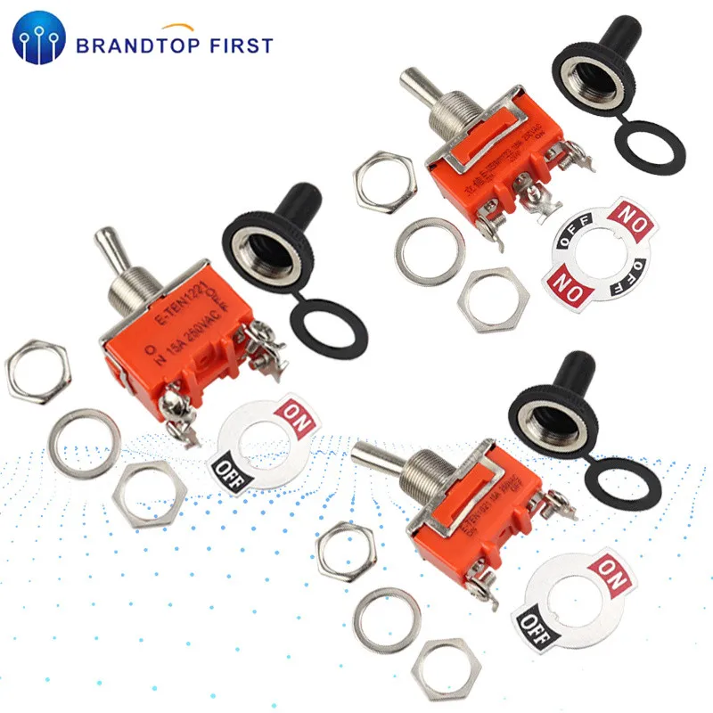 

15A 250V AC SPST 2 Terminal ON OFF Toggle Switch With Black Waterproof Cap Power Switches E-TEN1021
