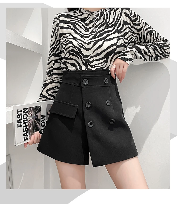 new winter thickening irregular since the a-line skirt waist short double-breasted wide-legged pants Women denim shorts