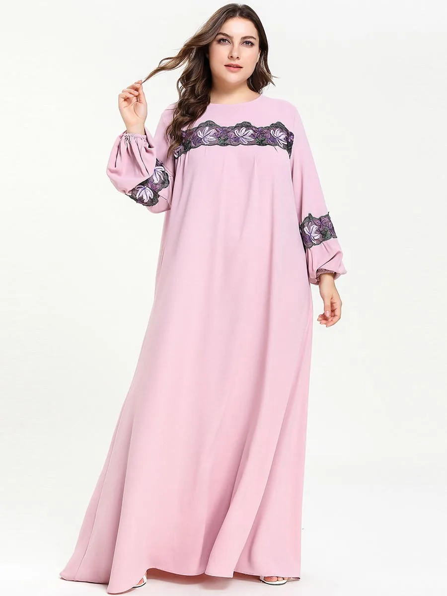 Розовый Для женщин Мода Большой Размеры длинный рукав, мусульманский платье вышивка аппликация свободные макси Feel Pioneer waterproof nylon Backpack Men women