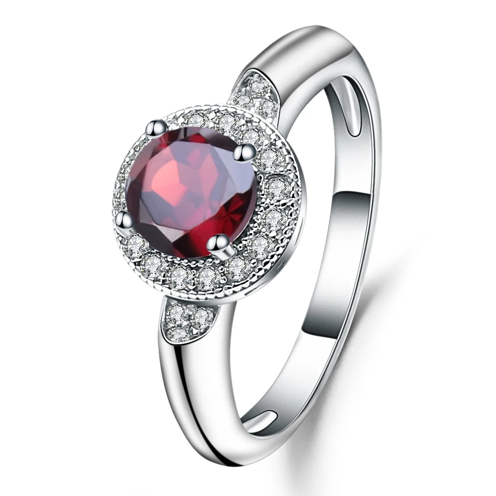 GEM'S BALLET 1.05Ct Round Natural Red Garnet Classic Gemstone Ring 100% 925 Sterling Silver Wedding Rings for Women Fine Jewelry GEM'S BALLET 1.05Ct Round Natural Red Garnet Classic Gemstone Ring 100% 925 Sterling Silver Wedding Rings for Women Fine Jewelry
