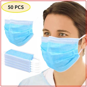 

50 Pcs 3 Layer Disposable Mask Anti Dust Mouth-muffle Face Masks Men Women Anti Fog Face Mouth Masks Breathable Mouth Cover