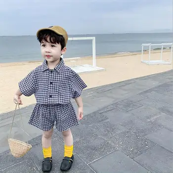 

2020 new boys 2 pcs plaid set shirt+shorts fashion summer cotton boys suit 1-6 years HV538