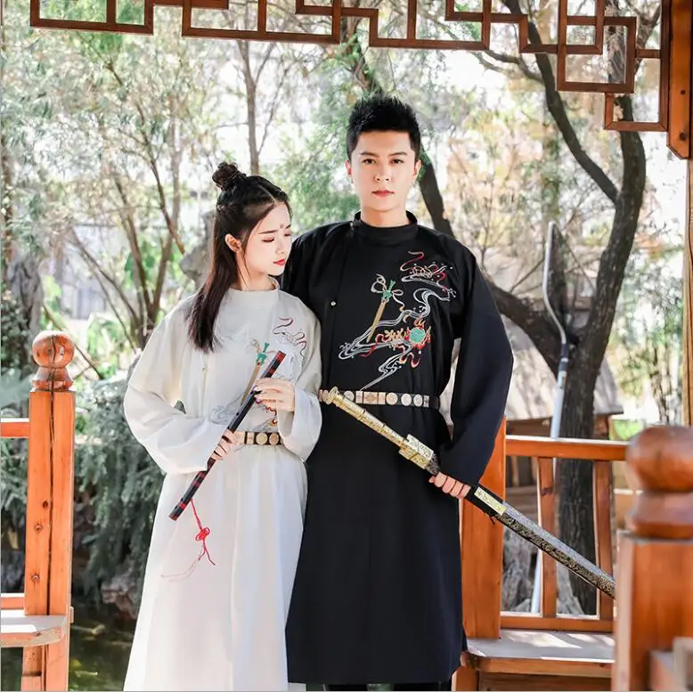 Китайский халат Mingzhi imperial guards с круглым вырезом и кожаной лентой с вышивкой, черный, белый цвет, повседневная пара, весна и осень CP Hanfu