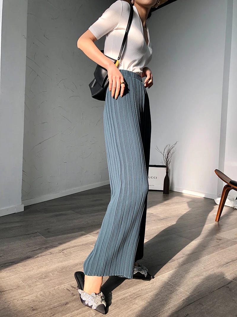 Autumn MIYAKE pleated High Waist Wide legs pants women loose and slim sagging straight pants Korean version casual pants