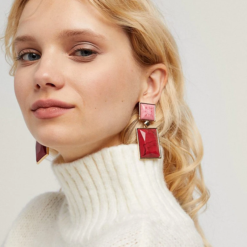 

YMYW Trendy Temperament Brand Za Geometric Acrylic Dangle Earrings Zinc Alloy Red White Statement Brincos for Women Party Gift