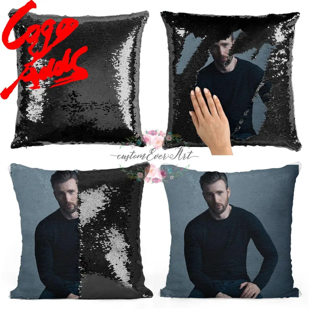 Подушка с блестками Криса Эванса | Наволочка Двухцветная подушка Подарок для нее