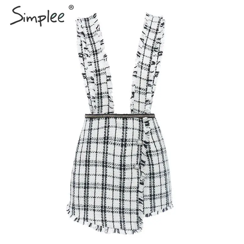 Simplee A-Line твидовый плед женский короткий юбка жилет Осень зима повседневная женская юбка ремень женская мини-юбка