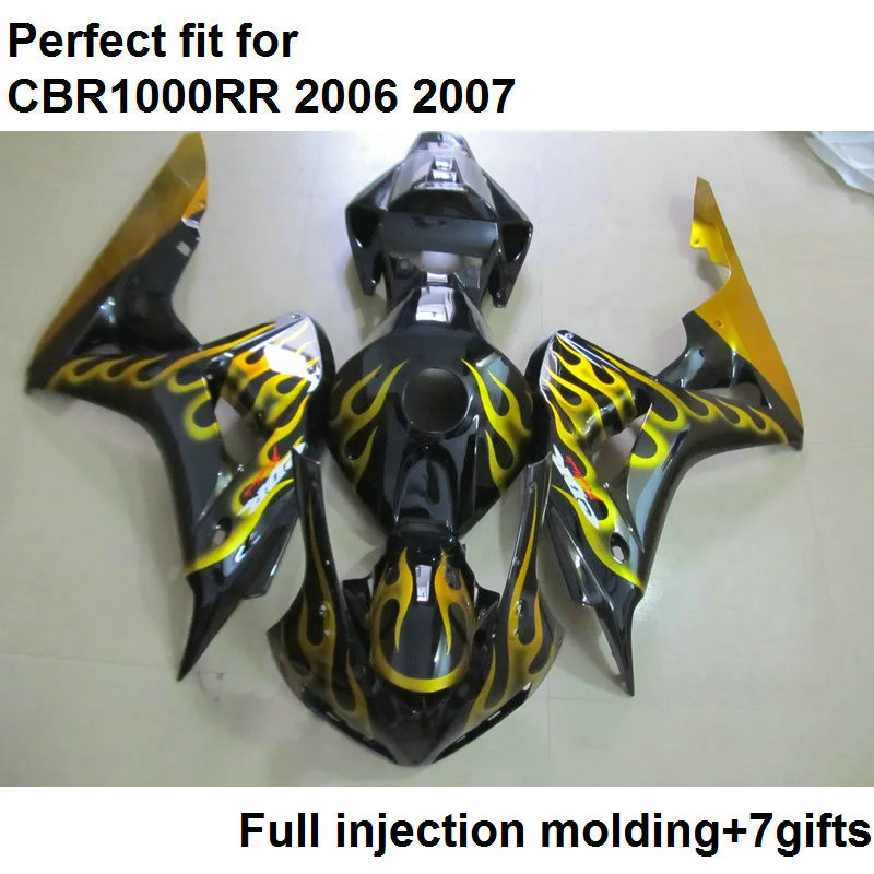 Мотоцикл обтекатель комплект для Honda инъекции CBR1000RR 2006 2007 желтые языки пламени черный обтекатели комплект CBR 1000RR 06 07 SZ02
