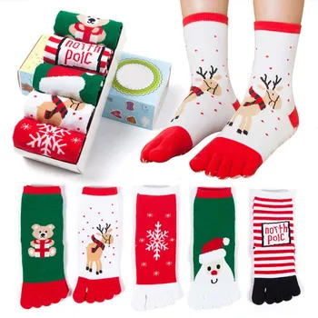 

1 Pair Christmas Unisex Print Multicolor Toe Socks Five Finger Sock Cotton Funny Socks christmas socks