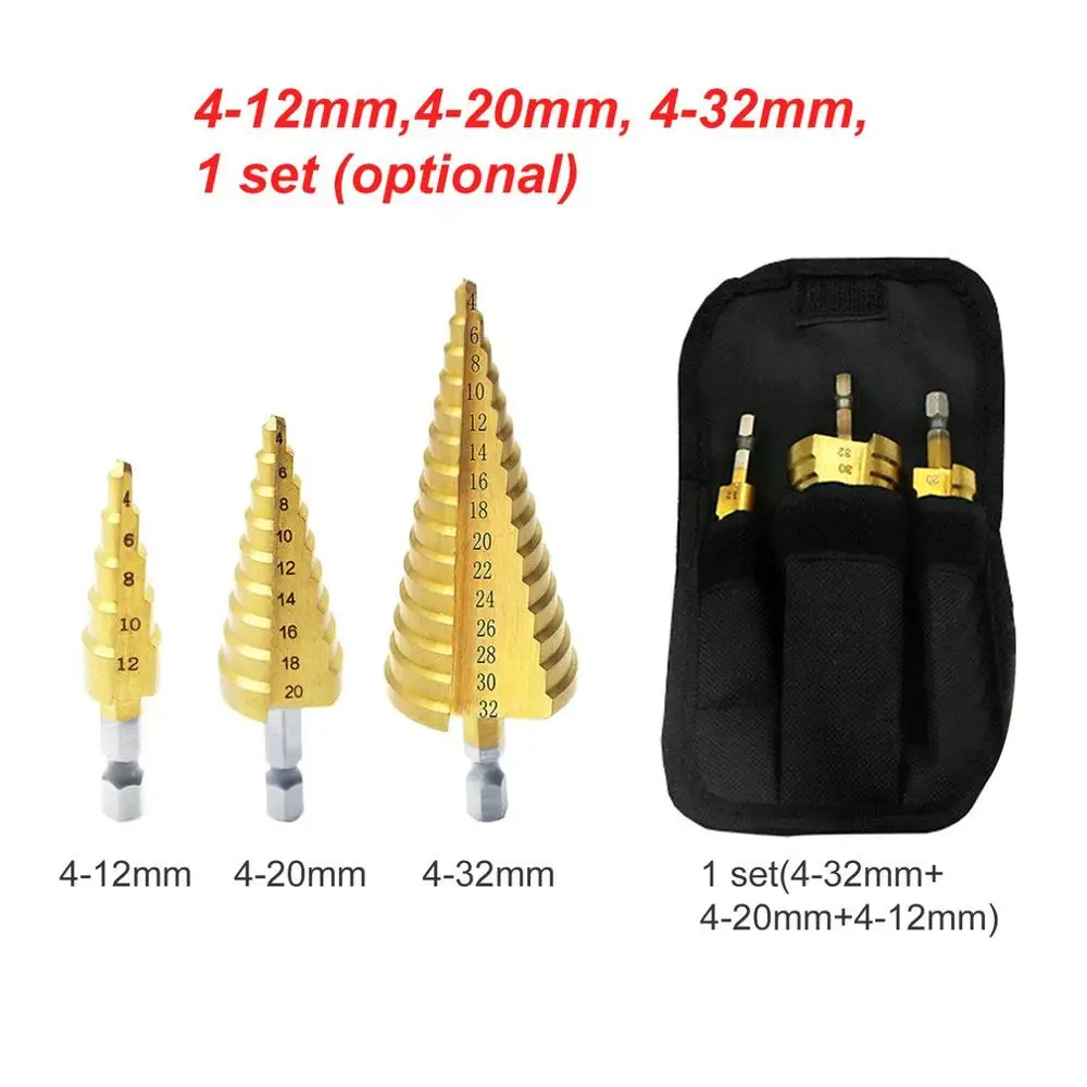 

HSS Titanium Coated Step Drill Bit set Hex Shank Step Cone Drilling Bit for Metal Wood Drill Hole Cutting Tools