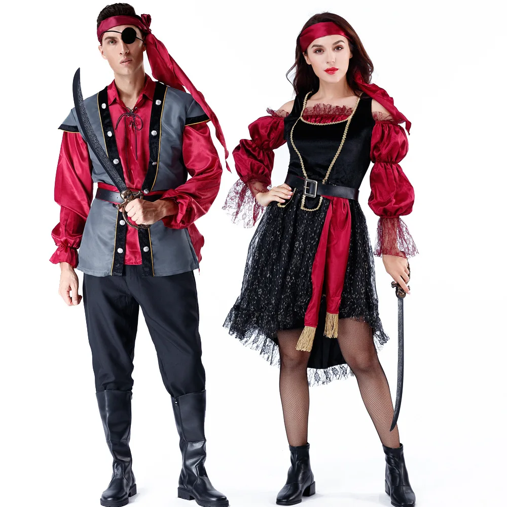 

Women Sexy Pirate Costume Adult Men Pirates of the Caribbean Costume Halloween Game Role Pirate Cosplay Fancy Party Dresses