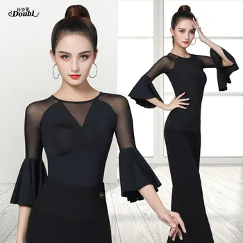 

blouse for latin dance clothes women tops practise costume modern sexy ballroom dancing ice silk flared sleeve workout summer