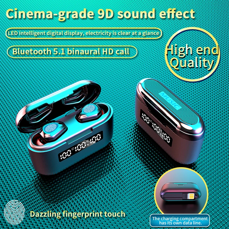 TWS 5 0 Noise Reduction Wireless Bluetooth Earphones HiFi Auricular Bluetooth Earbuds LED Three Screen Display Touch