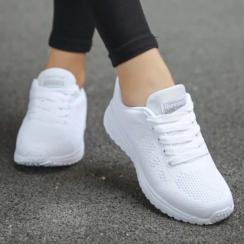 Tenis deportivos para mujer, zapatillas ligeras femeninas con cordones cruzados, de color blanco, suela plana, a la moda, aptas ir al gimnasio o actividades al aire libre|Zapatos tenis| - AliExpress