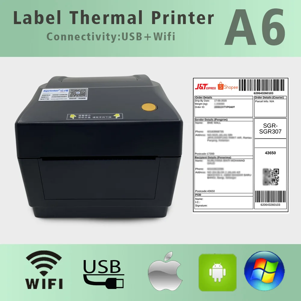 Desktop Label Barcode Printer Thermal Receipt Printer Bar Code Printer A6 With Auto Stipping Express Bill mini mobile printer