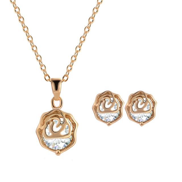Gold Silve Color Pendants & Necklace Drop Earrings Natural Stone Cubic Zirconia Crystal Wedding Bridal Jewelry Sets