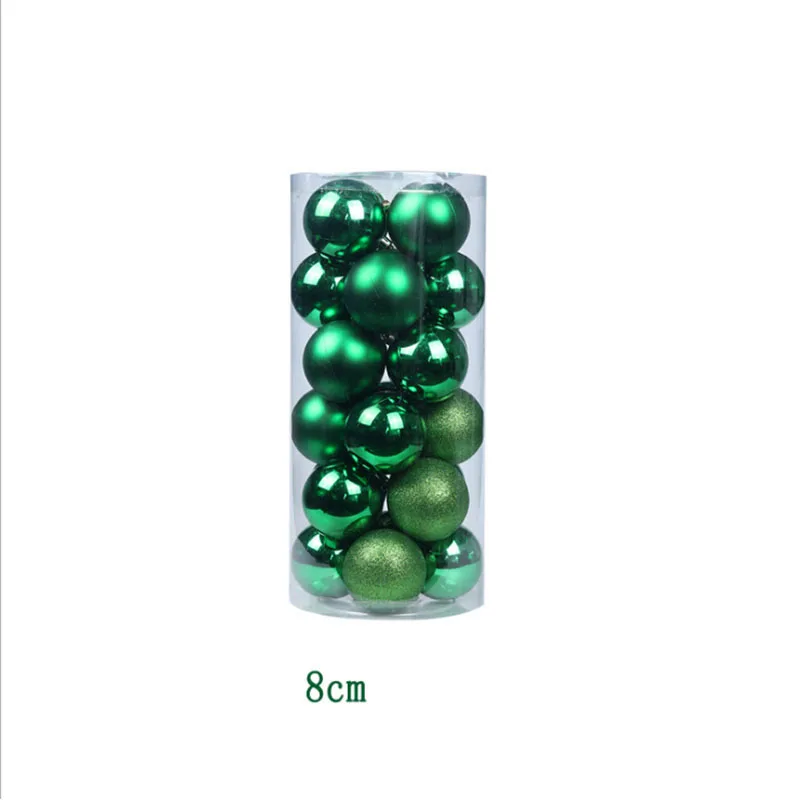 green 8cm 24 шт рождественские украшения 6/8 см рождественские украшения Санта Клаус Снеговик Дерево шар повесить рождественские украшения для дома - Цвет: green 8cm