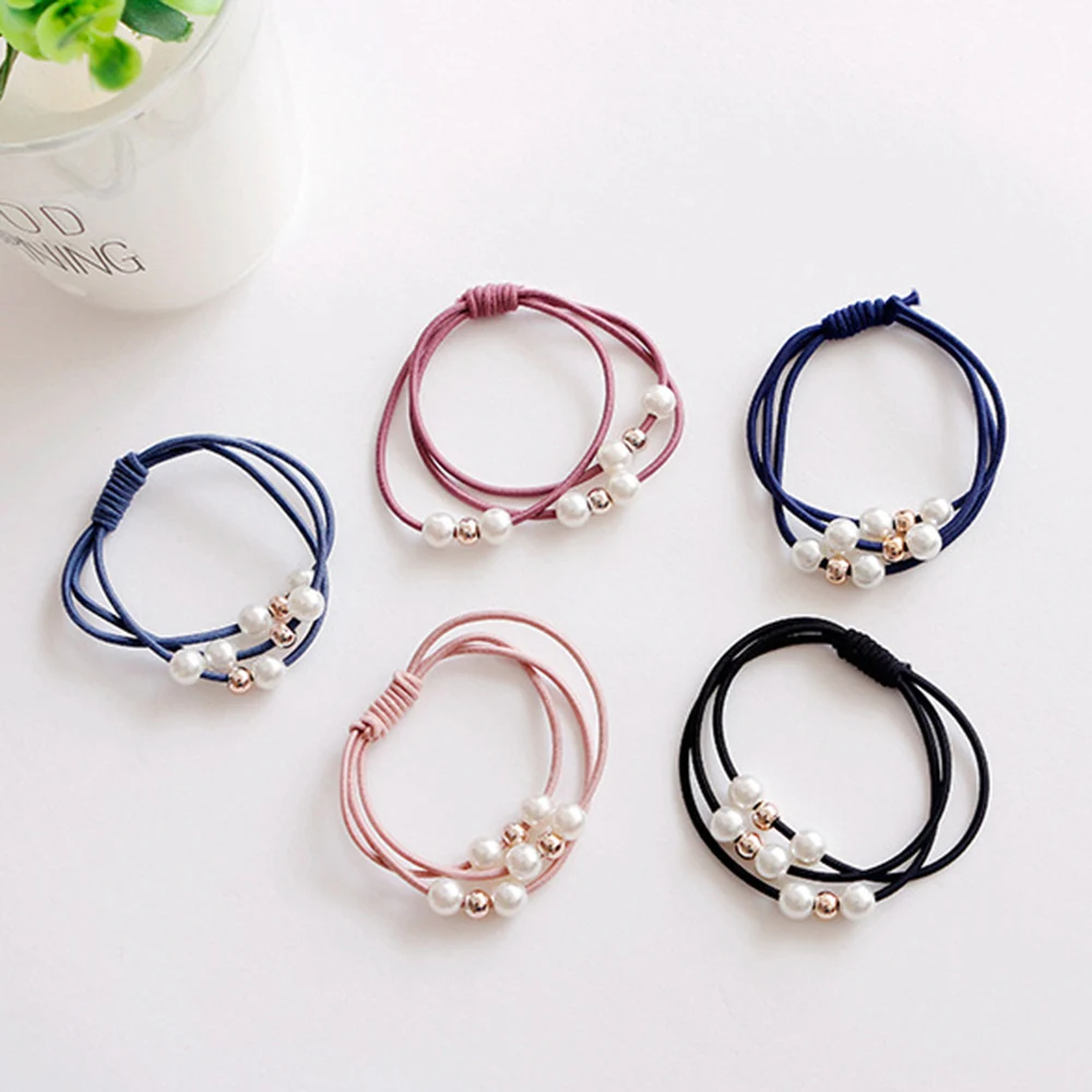 Korean Fashion Pearl Elastic Hair Bands Multilayer Hair Ring Ponytail Holder Girls Elastic Headband Cute Hair Accessories