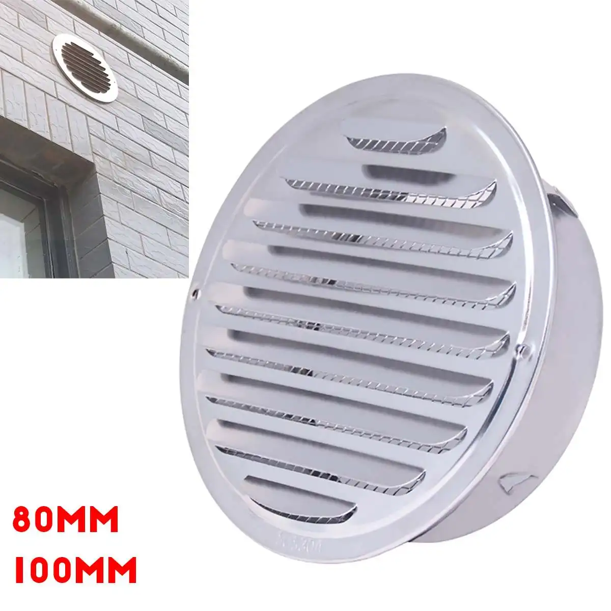 100/80mm Stainless Steel Ventilation Exhaust Grille Wall Ceiling Air Vent Grille Ducting Cover