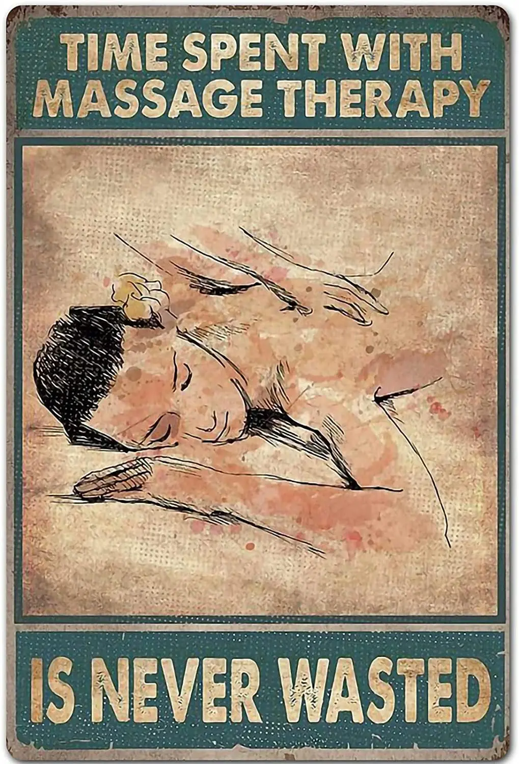 

Massage Metal Tin Sign,Time Spent with Massage is Never Wasted,Retro Tin Sign for Home Hotel Bar Cafe Outdoor Wall Decoration