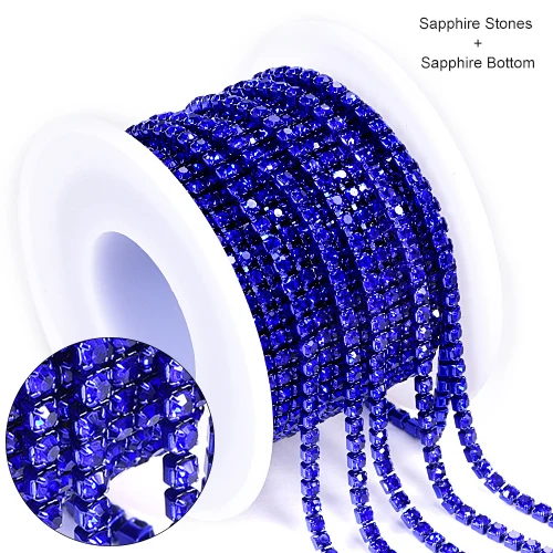 Sapphire 10 ярдов цветные стразы на цепочке того же цвета снизу и камнями стеклянные стразы на цепочке с кристаллами B1355 - Цвет: Sapphire