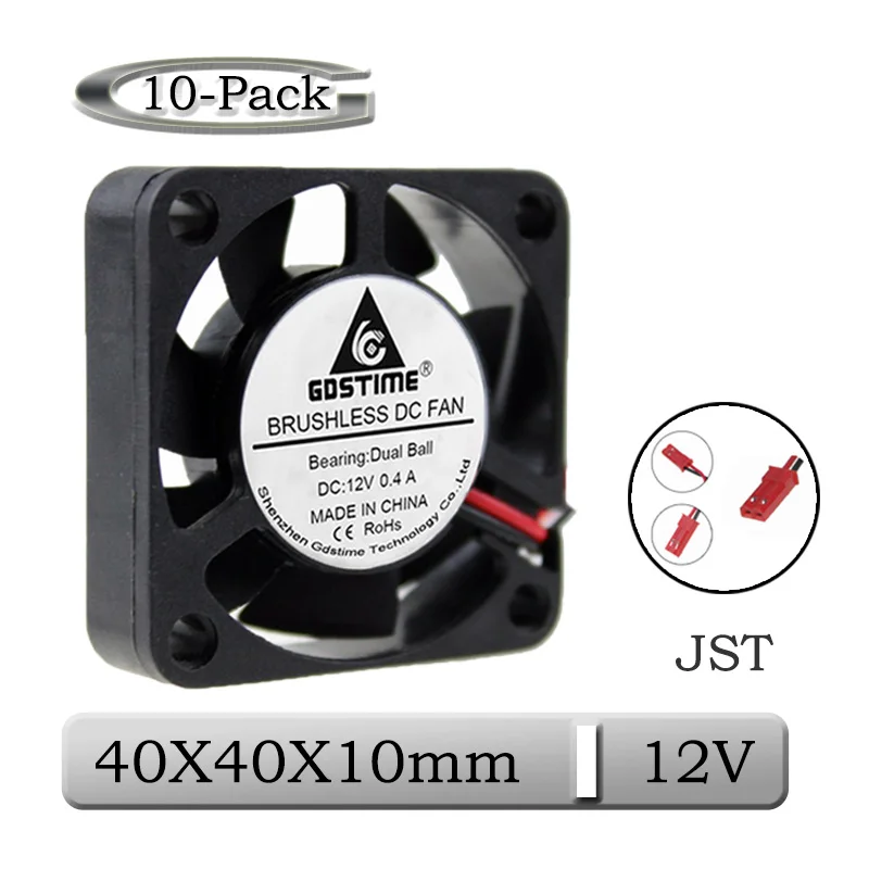 

10Pcs/Lot Gdstime DC 12V 40mm 40x40x10mm Dual Ball High Speed Brushless Cooling Fan 4010B 4cm JST Connector 3D Printer Cooler