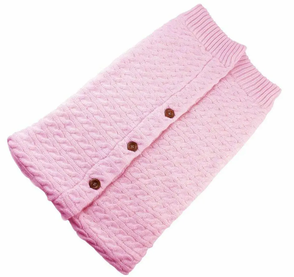 Розовый Infant Newborn Baby Boys Girls Knit Crochet Swaddle Wrap Swaddling Blanket Winter Warm Soft Button Sleeping Bag - Цвет: Розовый