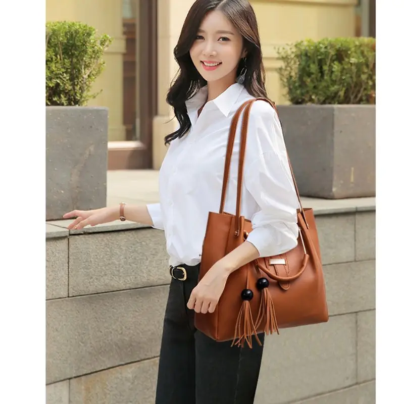 

3Pcs/Set PU Leather Tassel Handbag Crossbody Shoulder Bag Clutch Purse Set for Women Ladies Travel Beach Use Supplies F42A