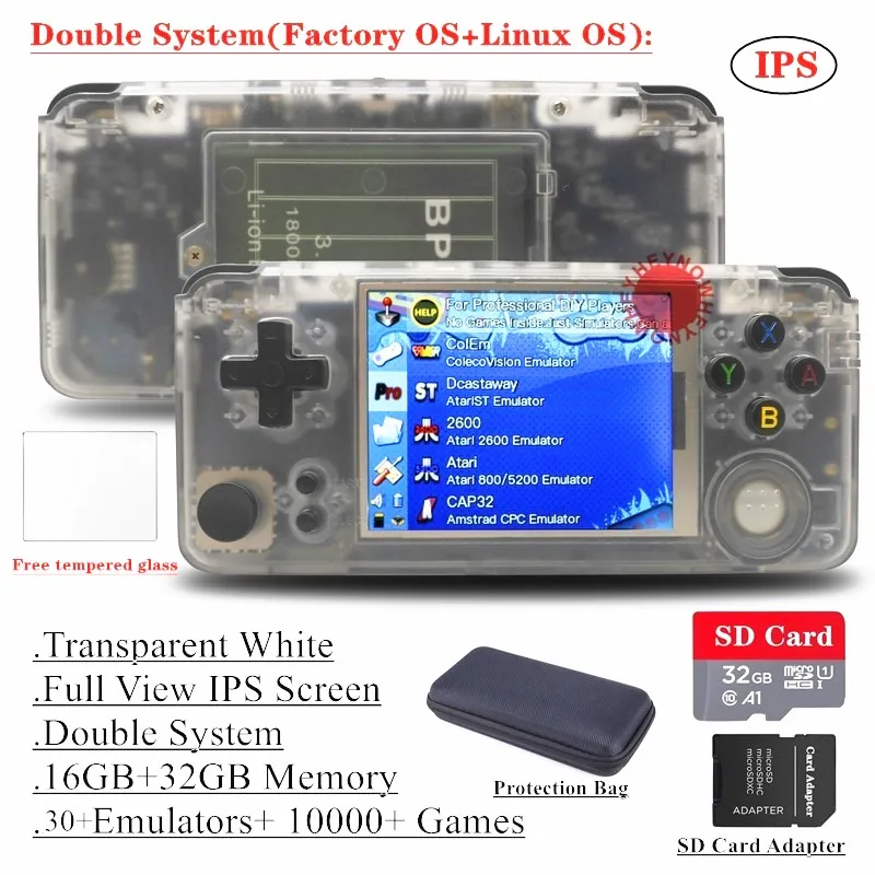 RS97 Plus ips экран DIY RetroFW система Linux Ретро игровая консоль 25+ эмуляторы 13000+ игры двойная система ручной игровой плеер - Цвет: White Dual OS 48GB