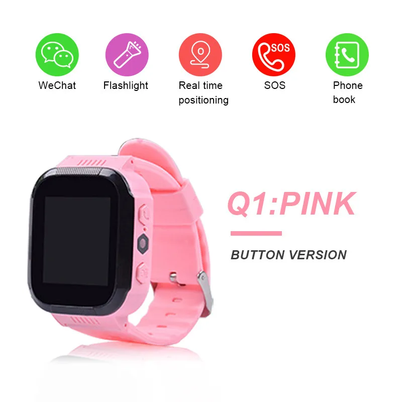 Детские умные часы для детей камера для безопасности SIM вызов ребенок LBS SOS наручные часы Будильник Водонепроницаемый детский подарок для gps - Цвет: Q1 Pink