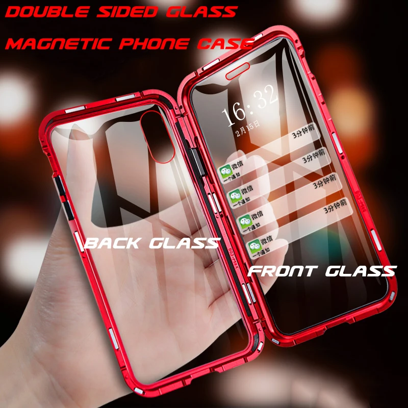 Двусторонний стеклянный магнитный металлический чехол для iPhone 11 Pro Max 7 8 Plus XS Max XS X XR 6 6S защитный чехол из закаленного стекла