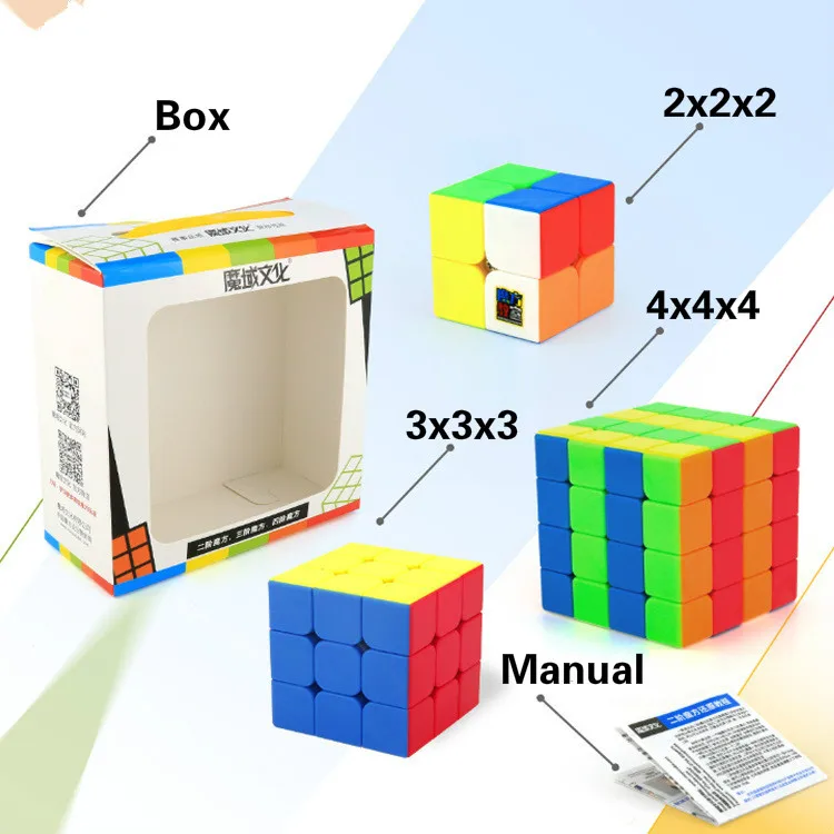 Moyu MofangJiaoshi, 2x2, 3x3, 4x4, Магический кубик для соревнований, набор из 3 предметов, кубики-пазлы для детей