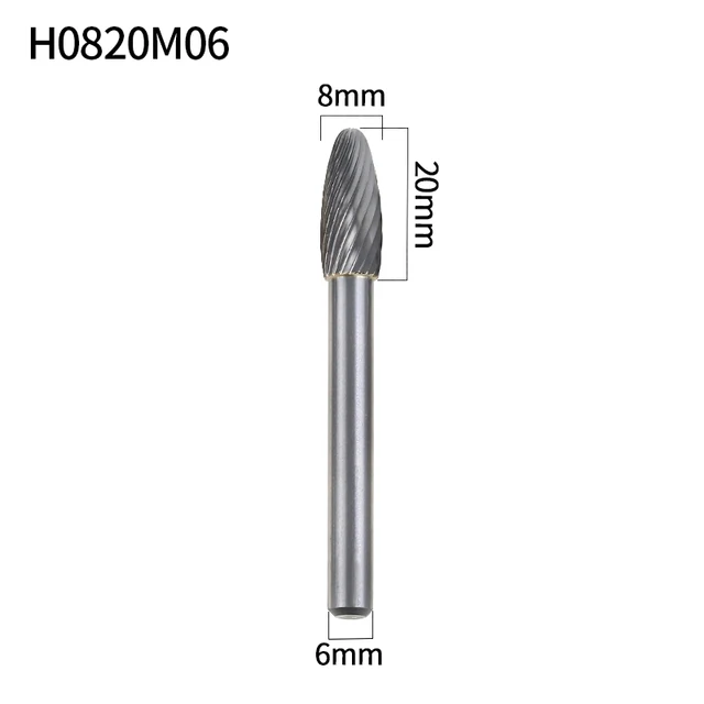 YG8 Alloy Rotary File 1Pcs Oval H-shape Single And Double Groove Tungsten Steel Woodcarving Grinding Head Carbide Milling Cutter H0820M06