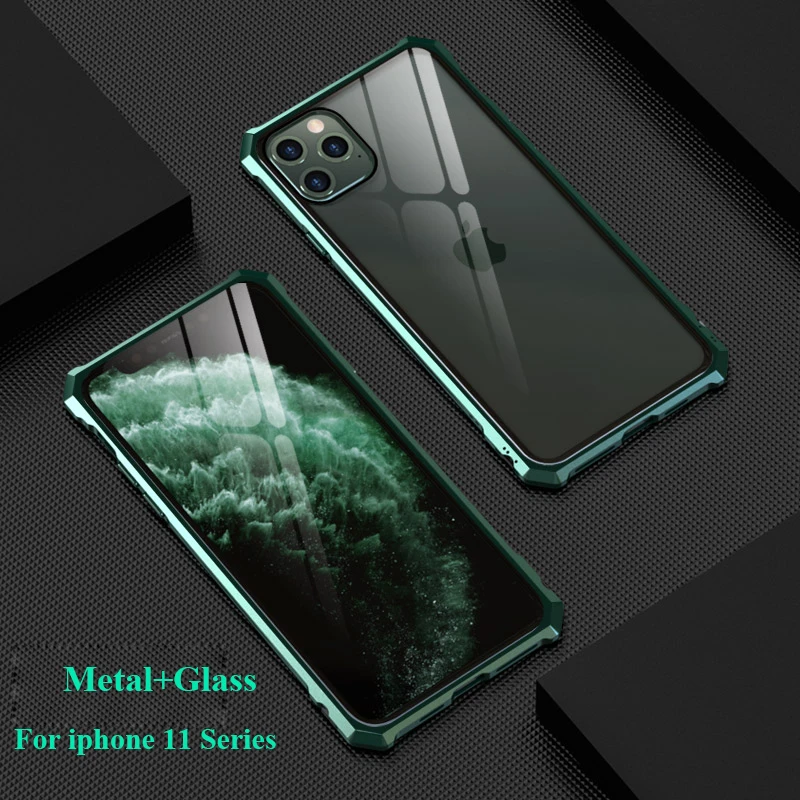 Для iphone 11 Pro Max чехол металлический бампер алюминиевая рамка с закаленным стеклом задняя крышка чехол для iphone 11 стеклянный чехол