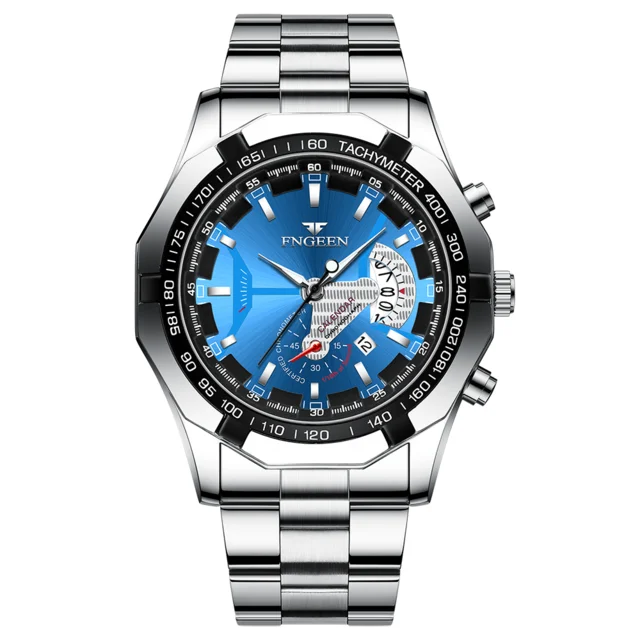 FNGEEN Luxury Men's Watches Stainless Steel Band Fashion Waterproof Quartz Watch For Man Calendar Male Clock Reloj Hombre S001 s001-6