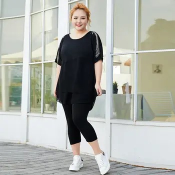 

COCOEPPS Summer 2 Piece Set Women Plus Size Clothes Tassel Tops And Pants Set Chiffon Patchwork Korean style 2 Piece Outfits