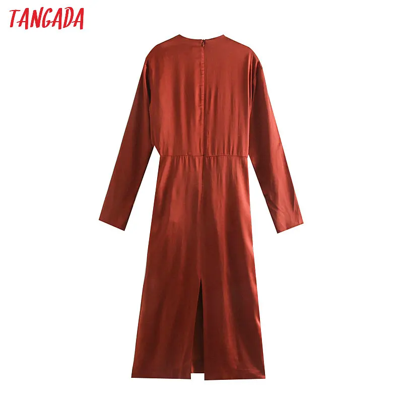 Tangada, женское однотонное красное платье, плиссированное, с бантом, с длинным рукавом, элегантное, для девушек, на год, платья для вечеринок, JE82