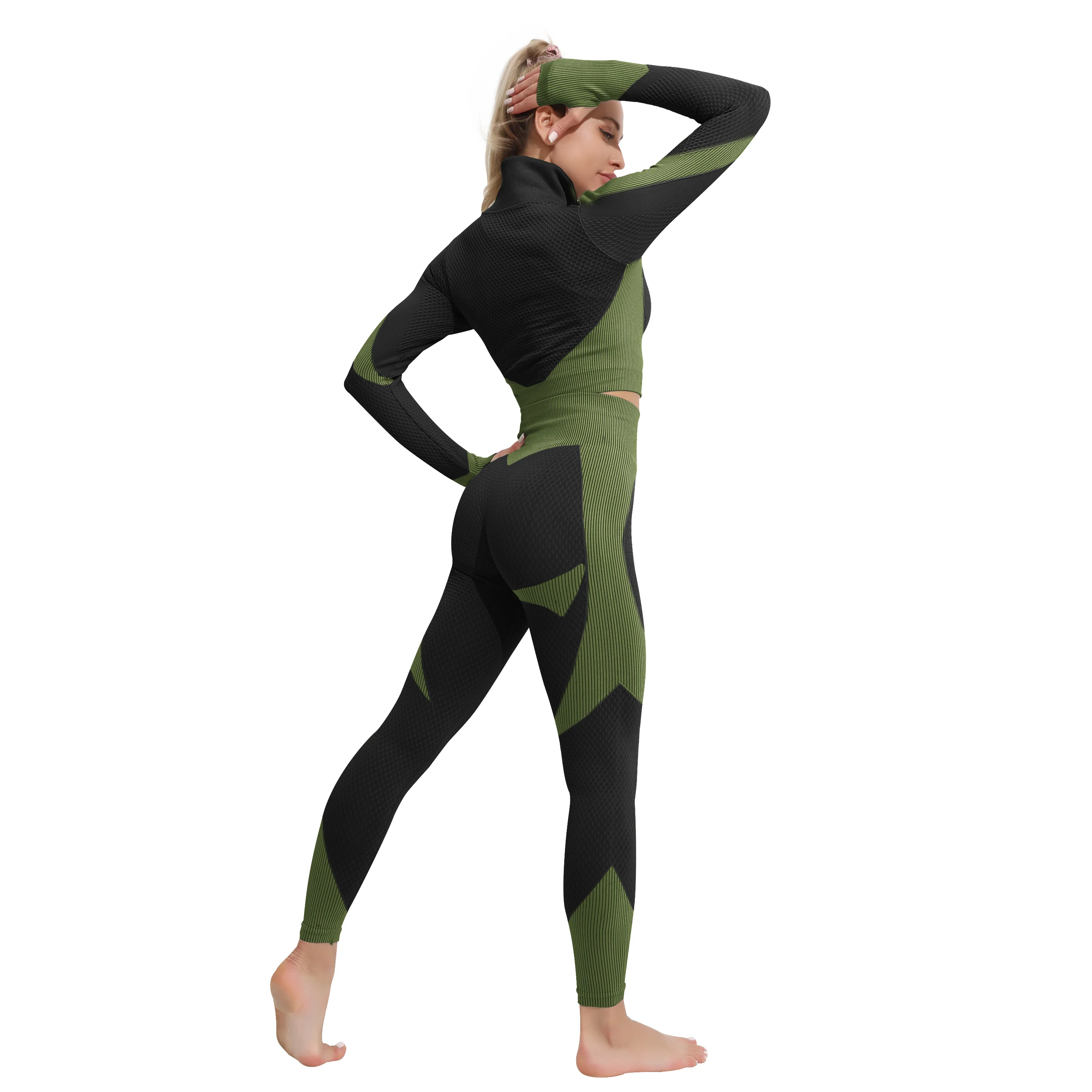 Seamless Women Yoga Set Workout Sportswear Gym Clothing Fitness Long Sleeve Crop Top High Waist Leggings Sports Suits