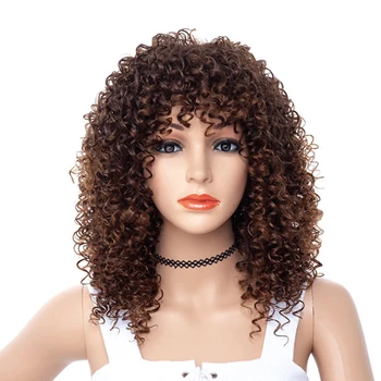 

synthetic ombre brown afro kinky curly wigs long hair for women african style women's cosplay wig pruiken lang hair MCOLOR