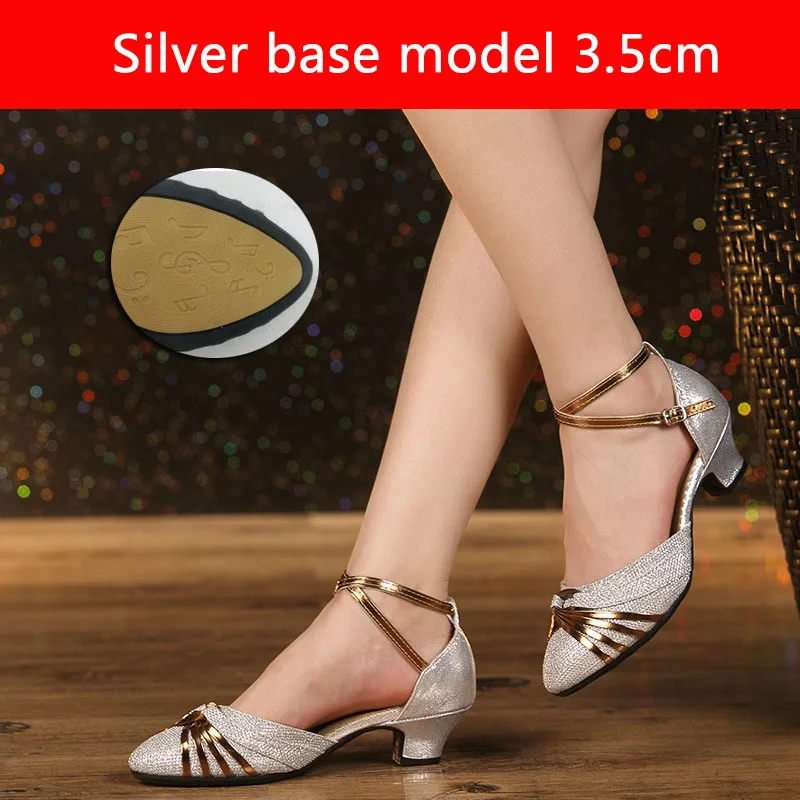 Silver style A 3.5cm Женская обувь для латинских танцев; zapatos BAILE latino mujer; профессиональная обувь для латинских танцев; Обувь для бальных танцев; цвет золотистый, Серебристый; женская танцевальная обувь - Цвет: Silver style A 3.5cm