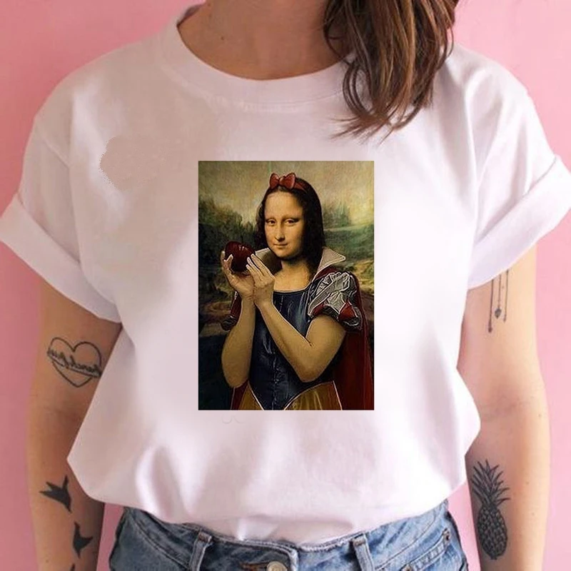 Women's Wreath T-shirt Mona Lisa clothes ladies short sleeve Kawaii Tees top graphic T-shirt   printing T-shirt female