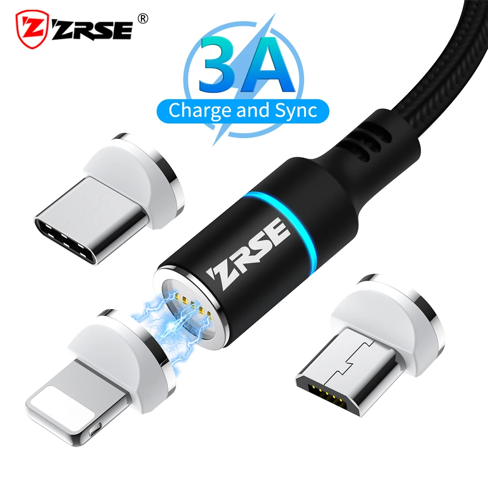

ZRSE 3A Magnetic Cable USB Type C Cable For iPhone 5 6 7 XS XR X Micro USB Cables 3 In 1 LED Quick Charge 3.0 Fast Charging Cord