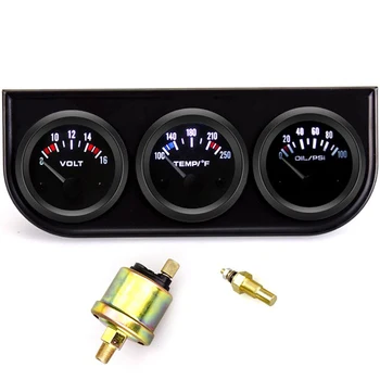 

3 In 1 Volt meter + water Temperature gauge+Oil Pressure Gauge Kit Volt meter Or Oil temp Gauges Triple Mete 52MM fuel auto